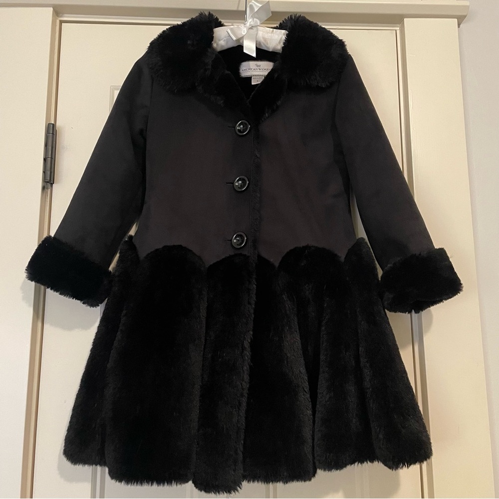 Widgeon Little Girl's Size 5 Black Faux Suede & Faux Fur Waterfall Skirt Coat